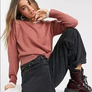 Brave Soul Sweetie Lace Insert Sweater Dusty Pink - S